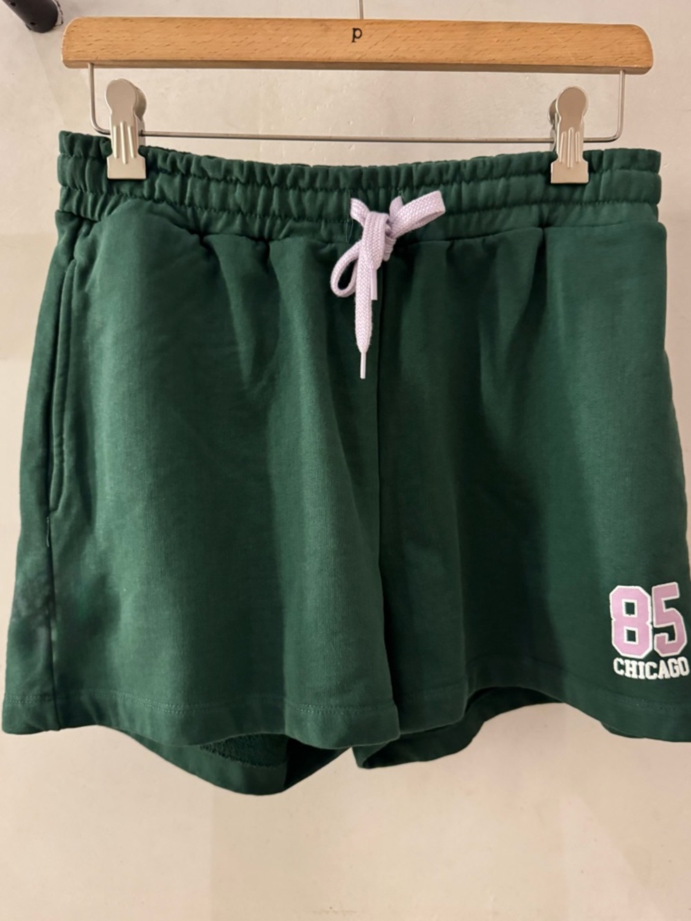 Green Chicago Logo Drawstring Jersey Sweat Shorts by Daily Practice